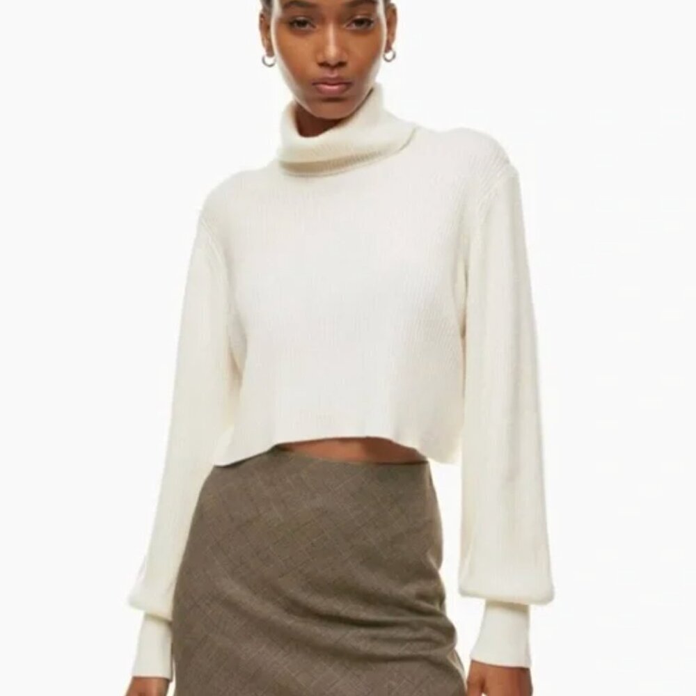 Wilfred Rebecca Turtleneck Cropped Sweater Merino Wool Knit Ribbed White Small